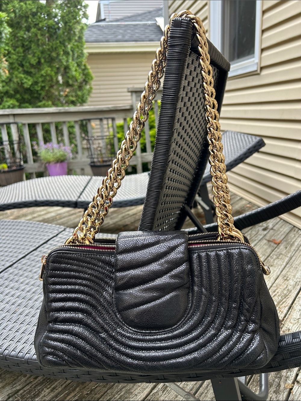 henri bendel Black Quilted Shoulder Bag with Gold Chain - Picture 8 of 9